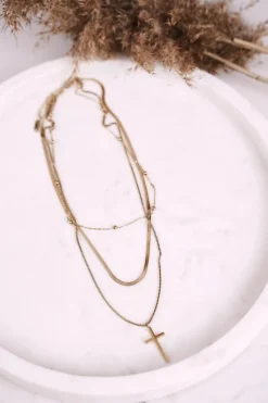 Sale Boto Naszyjnik Łańcuszek Potrójny z Krzyżykiem Złoty Triple