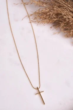 Naszyjniki>Boto Naszyjnik Łańcuszek z Krzyżykiem Złoty Simple