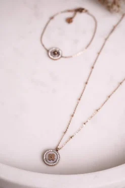 Naszyjniki>Glam Chic Naszyjnik z Koniczynką i Cyrkoniami Różowe Złoto Luck