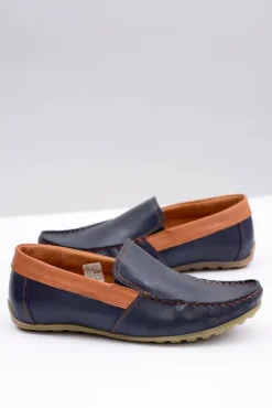 Clearance Neex | Granatowe Skórzane Męskie Wsuwane Mokasyny Pardon Męskie Mokasyny Wsuwane
