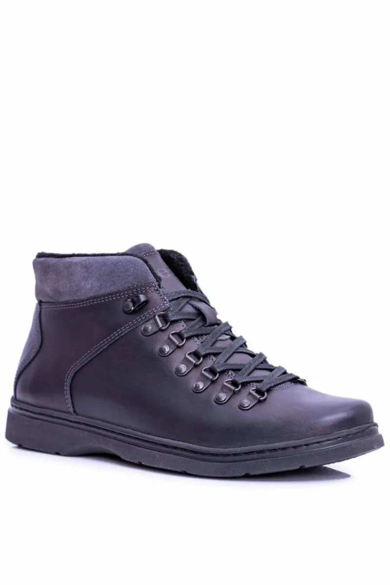 Botki Męskie>Boto Neex Czarne Skórzane Męskie Ocieplane Botki Trzewiki Timmo