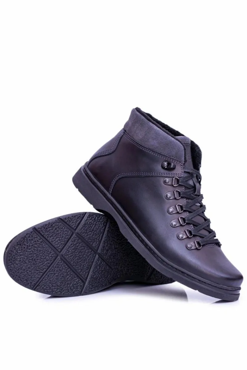 Botki Męskie>Boto Neex Czarne Skórzane Męskie Ocieplane Botki Trzewiki Timmo