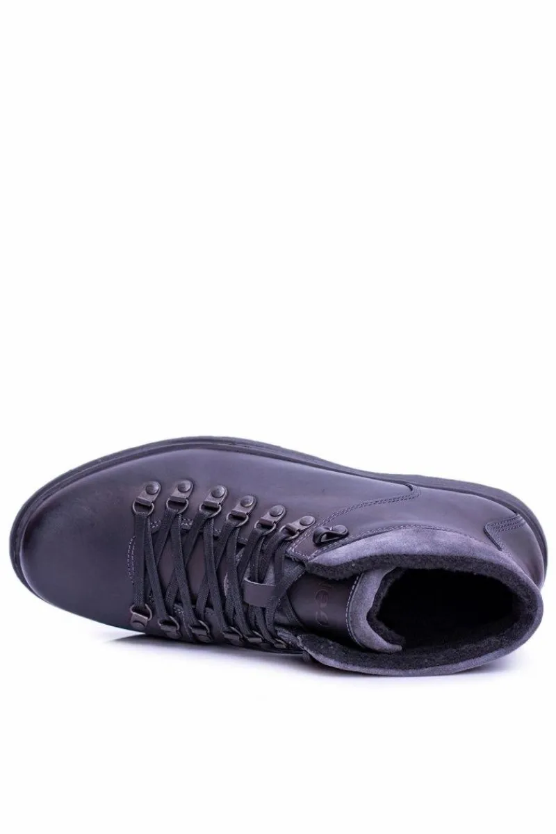 Botki Męskie>Boto Neex Czarne Skórzane Męskie Ocieplane Botki Trzewiki Timmo