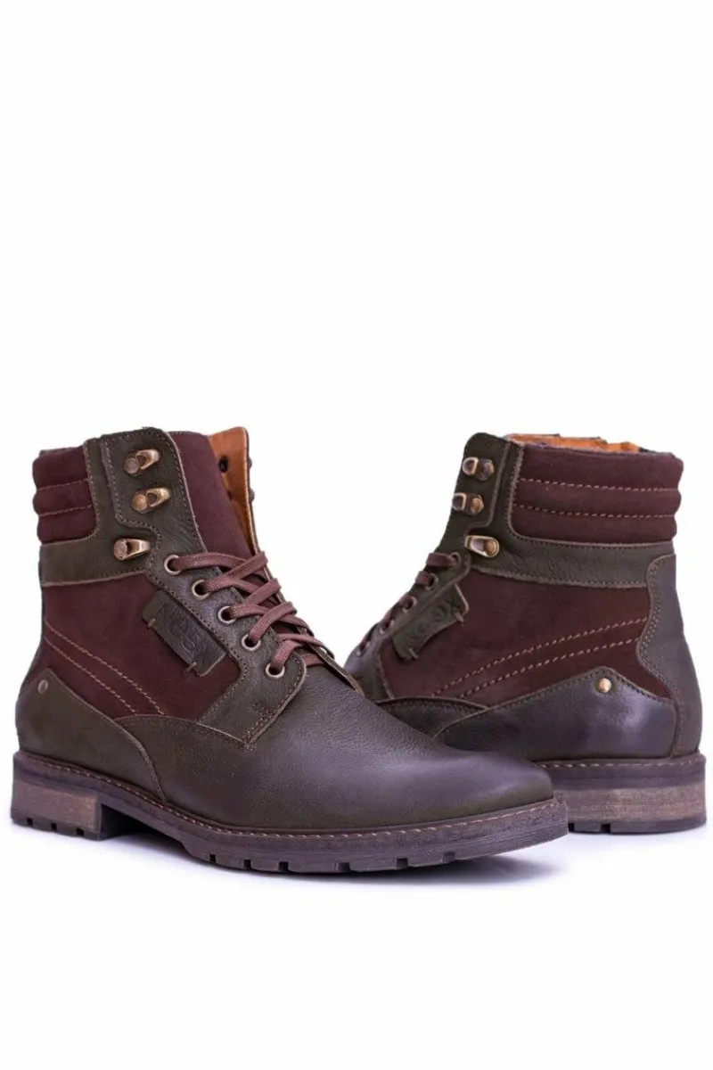 Botki Męskie>Boto Neex Oliwkowe Skórzane Ocieplane Męskie Botki Grigor