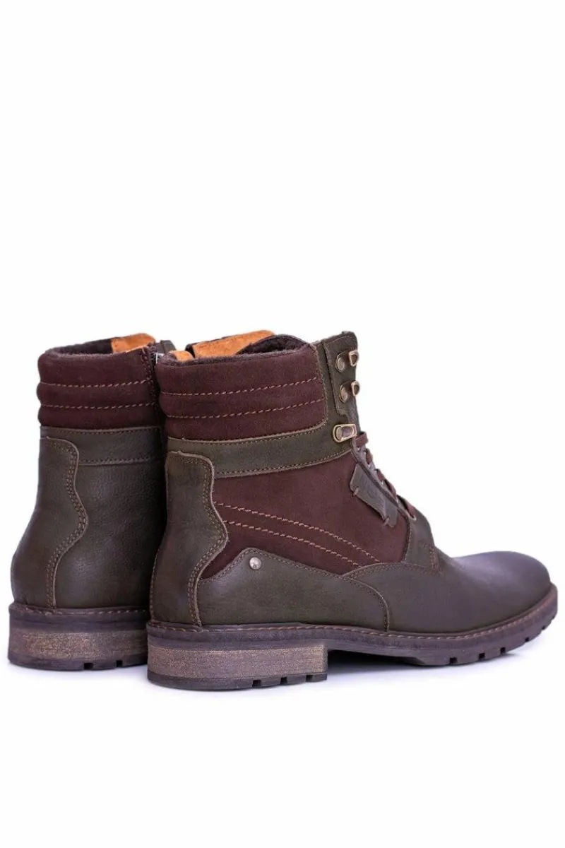 Botki Męskie>Boto Neex Oliwkowe Skórzane Ocieplane Męskie Botki Grigor