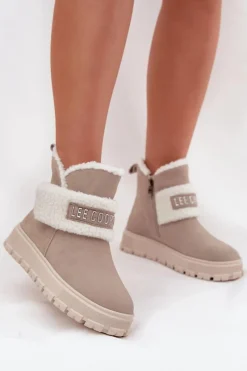 Śniegowce Damskie>Lee Cooper Śniegowce Botki Damskie Z Naturalnego Zamszu Z Kożuszkiem LCJ-25-01-3739 Szare