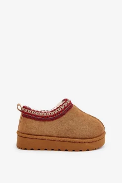 Sale Boto Śniegowce Botki Dziecięce Na Platformie Ocieplane Futerkiem Camel Vilabria Brązowy