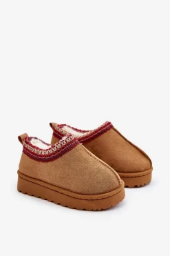 Sale Boto Śniegowce Botki Dziecięce Na Platformie Ocieplane Futerkiem Camel Vilabria Brązowy