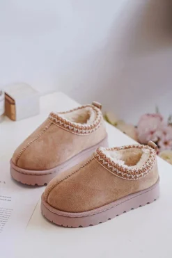 Outlet Boto Śniegowce Botki Dziecięce Na Platformie Ocieplane Futerkiem Beżowe Vilabria