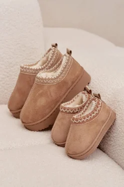 Outlet Boto Śniegowce Botki Dziecięce Na Platformie Ocieplane Futerkiem Beżowe Vilabria