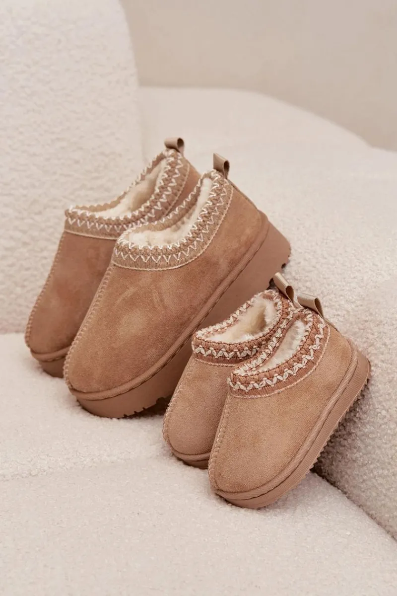 Outlet Boto Śniegowce Botki Dziecięce Na Platformie Ocieplane Futerkiem Beżowe Vilabria