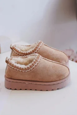 Outlet Boto Śniegowce Botki Dziecięce Na Platformie Ocieplane Futerkiem Beżowe Vilabria