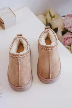 Outlet Boto Śniegowce Botki Dziecięce Na Platformie Ocieplane Futerkiem Beżowe Vilabria