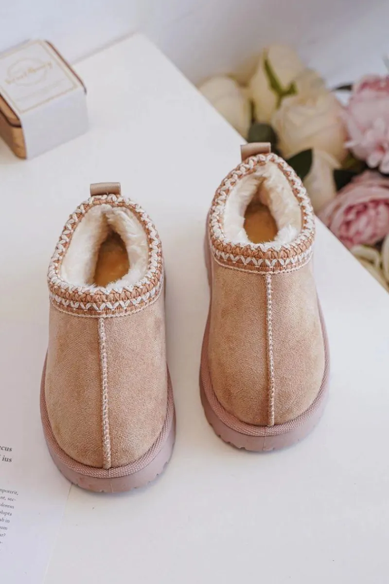 Outlet Boto Śniegowce Botki Dziecięce Na Platformie Ocieplane Futerkiem Beżowe Vilabria