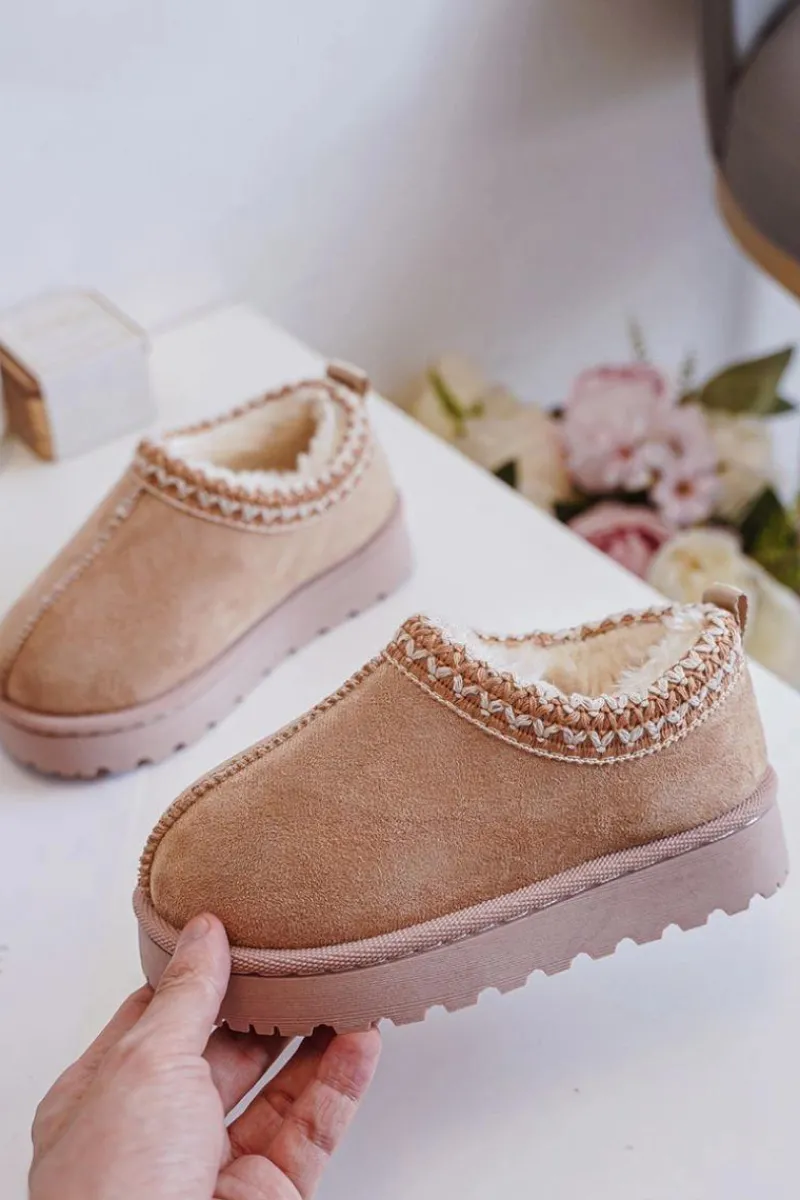 Outlet Boto Śniegowce Botki Dziecięce Na Platformie Ocieplane Futerkiem Beżowe Vilabria