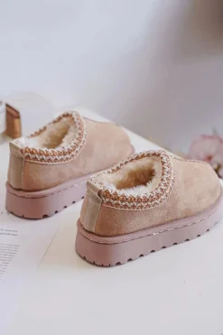 Outlet Boto Śniegowce Botki Dziecięce Na Platformie Ocieplane Futerkiem Beżowe Vilabria