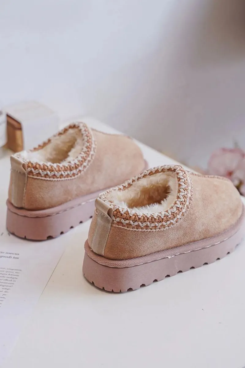 Outlet Boto Śniegowce Botki Dziecięce Na Platformie Ocieplane Futerkiem Beżowe Vilabria