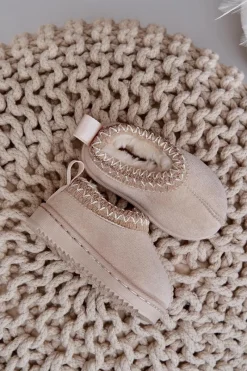 Online Boto Śniegowce Botki Dziecięce Na Platformie Ocieplane Futerkiem Jasnobeżowe Vilabria