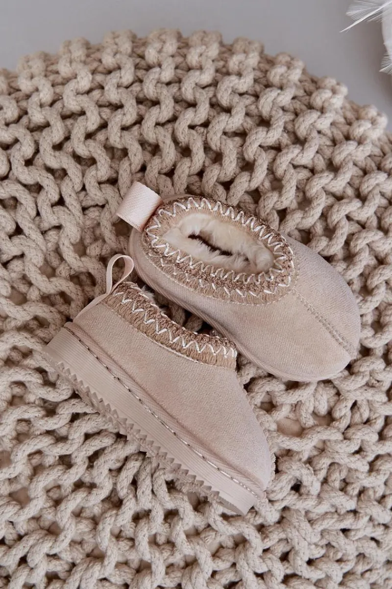 Online Boto Śniegowce Botki Dziecięce Na Platformie Ocieplane Futerkiem Jasnobeżowe Vilabria