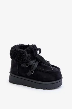 New Śniegowce Botki Dziecięce Ocieplane Futerkiem Czarne Adelane Dzieci Dziewczęce|Chłopięce