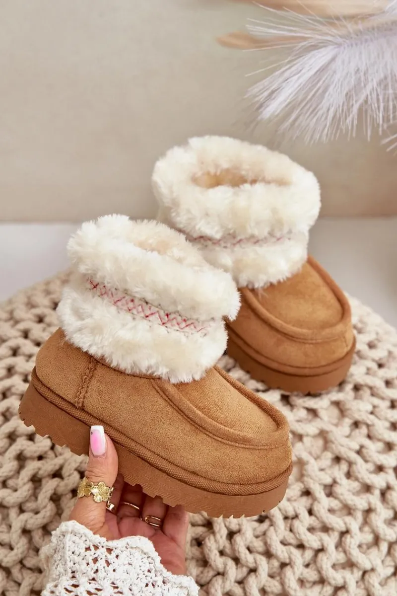 Sale Śniegowce Botki Dziecięce Z Futerkiem I Wzorem Camel Melefia Dzieci Dziewczęce|Chłopięce