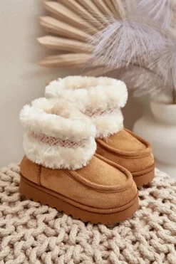 Sale Śniegowce Botki Dziecięce Z Futerkiem I Wzorem Camel Melefia Dzieci Dziewczęce|Chłopięce