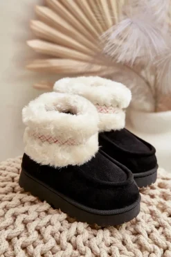 Hot Boto Śniegowce Botki Dziecięce Z Futerkiem I Wzorem Czarne Melefia Czarny