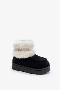 Hot Boto Śniegowce Botki Dziecięce Z Futerkiem I Wzorem Czarne Melefia Czarny
