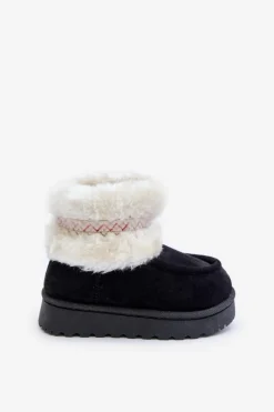 Hot Boto Śniegowce Botki Dziecięce Z Futerkiem I Wzorem Czarne Melefia Czarny