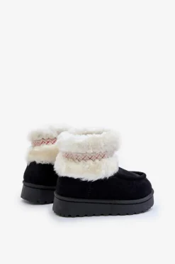 Hot Boto Śniegowce Botki Dziecięce Z Futerkiem I Wzorem Czarne Melefia Czarny
