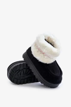 Hot Boto Śniegowce Botki Dziecięce Z Futerkiem I Wzorem Czarne Melefia Czarny