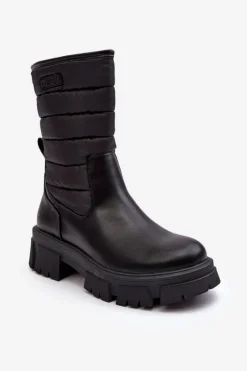 Outlet Śniegowce Botki Ocieplane Na Suwak Czarne Big Star MM274068 Damskie Śniegowce Damskie|Botki Płaskie