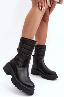 Outlet Śniegowce Botki Ocieplane Na Suwak Czarne Big Star MM274068 Damskie Śniegowce Damskie|Botki Płaskie