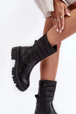 Outlet Śniegowce Botki Ocieplane Na Suwak Czarne Big Star MM274068 Damskie Śniegowce Damskie|Botki Płaskie