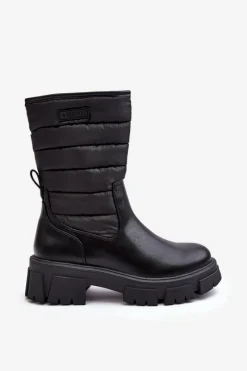 Outlet Śniegowce Botki Ocieplane Na Suwak Czarne Big Star MM274068 Damskie Śniegowce Damskie|Botki Płaskie