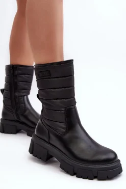 Outlet Śniegowce Botki Ocieplane Na Suwak Czarne Big Star MM274068 Damskie Śniegowce Damskie|Botki Płaskie