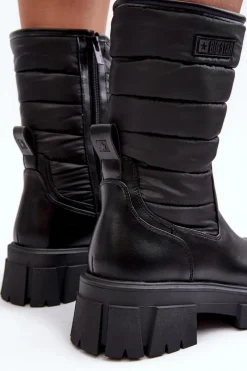 Outlet Śniegowce Botki Ocieplane Na Suwak Czarne Big Star MM274068 Damskie Śniegowce Damskie|Botki Płaskie