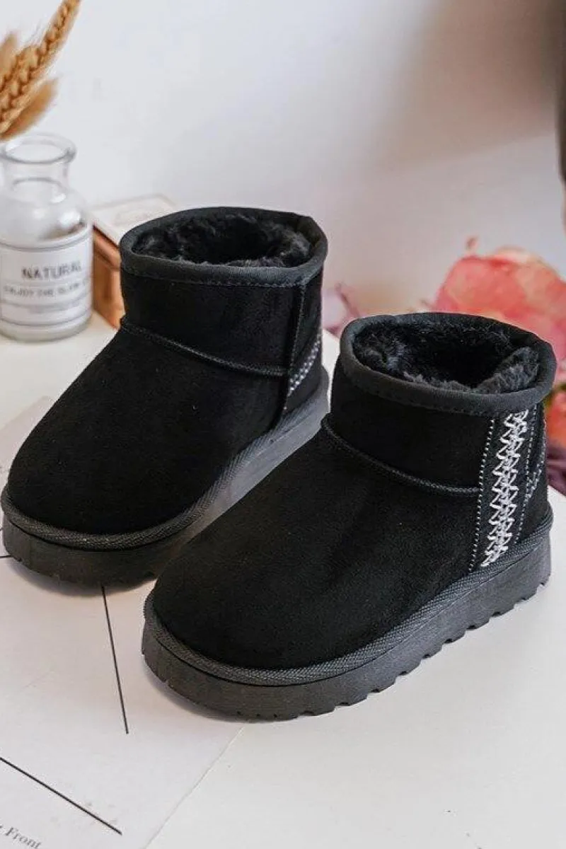 Clearance Śniegowce Botki Ocieplane Dziecięce Czarne Leonora Dzieci Dziewczęce|Dziewczęce