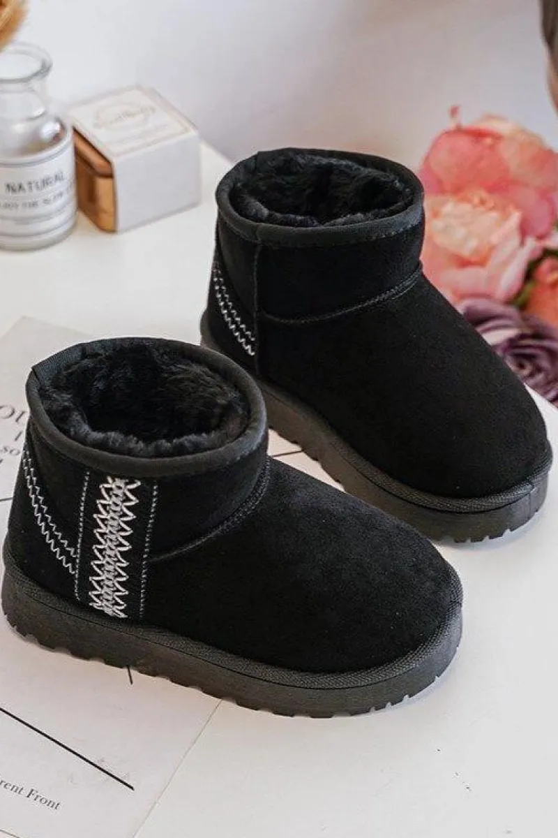 Clearance Śniegowce Botki Ocieplane Dziecięce Czarne Leonora Dzieci Dziewczęce|Dziewczęce