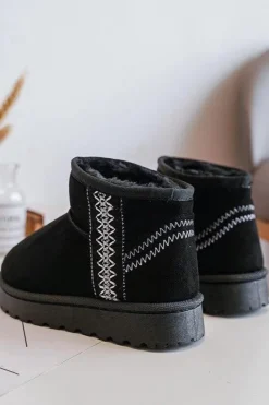 Clearance Śniegowce Botki Ocieplane Dziecięce Czarne Leonora Dzieci Dziewczęce|Dziewczęce