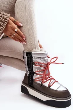 Śniegowce Damskie></noscript>D.Franklin Śniegowce Damskie Na Grubej Podeszwie Wegańskie DFSH371006 Srebrne Srebrny