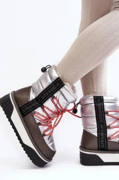 Śniegowce Damskie></noscript>D.Franklin Śniegowce Damskie Na Grubej Podeszwie Wegańskie DFSH371006 Srebrne Srebrny