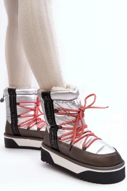 Śniegowce Damskie></noscript>D.Franklin Śniegowce Damskie Na Grubej Podeszwie Wegańskie DFSH371006 Srebrne Srebrny