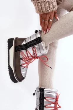 Śniegowce Damskie></noscript>D.Franklin Śniegowce Damskie Na Grubej Podeszwie Wegańskie DFSH371006 Srebrne Srebrny