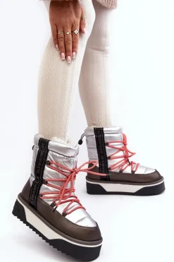 Śniegowce Damskie></noscript>D.Franklin Śniegowce Damskie Na Grubej Podeszwie Wegańskie DFSH371006 Srebrne Srebrny