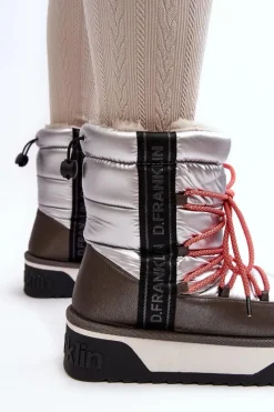 Śniegowce Damskie></noscript>D.Franklin Śniegowce Damskie Na Grubej Podeszwie Wegańskie DFSH371006 Srebrne Srebrny