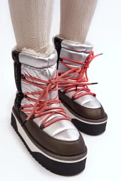 Śniegowce Damskie></noscript>D.Franklin Śniegowce Damskie Na Grubej Podeszwie Wegańskie DFSH371006 Srebrne Srebrny