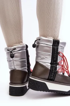 Śniegowce Damskie></noscript>D.Franklin Śniegowce Damskie Na Grubej Podeszwie Wegańskie DFSH371006 Srebrne Srebrny