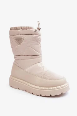 Boto Śniegowce Damskie Na Grubej Podeszwie Jasnobeżowe Lureta