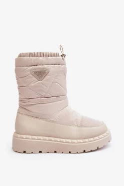 Boto Śniegowce Damskie Na Grubej Podeszwie Jasnobeżowe Lureta